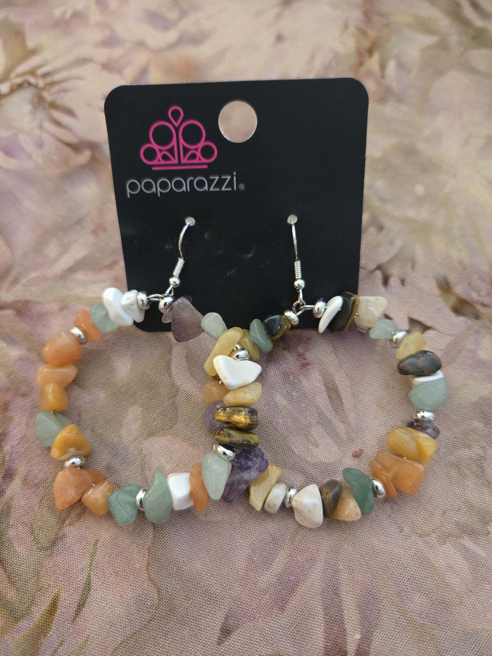 Paparazzi Multicolor Chip Hoop Earrings - Gemstone Accent